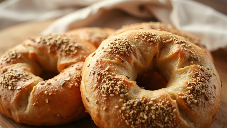 freshly baked whole wheat bagels